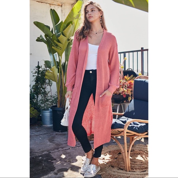 🆕 Side Slit Solid Long Cardigan in Terra Cotta - Picture 1 of 9